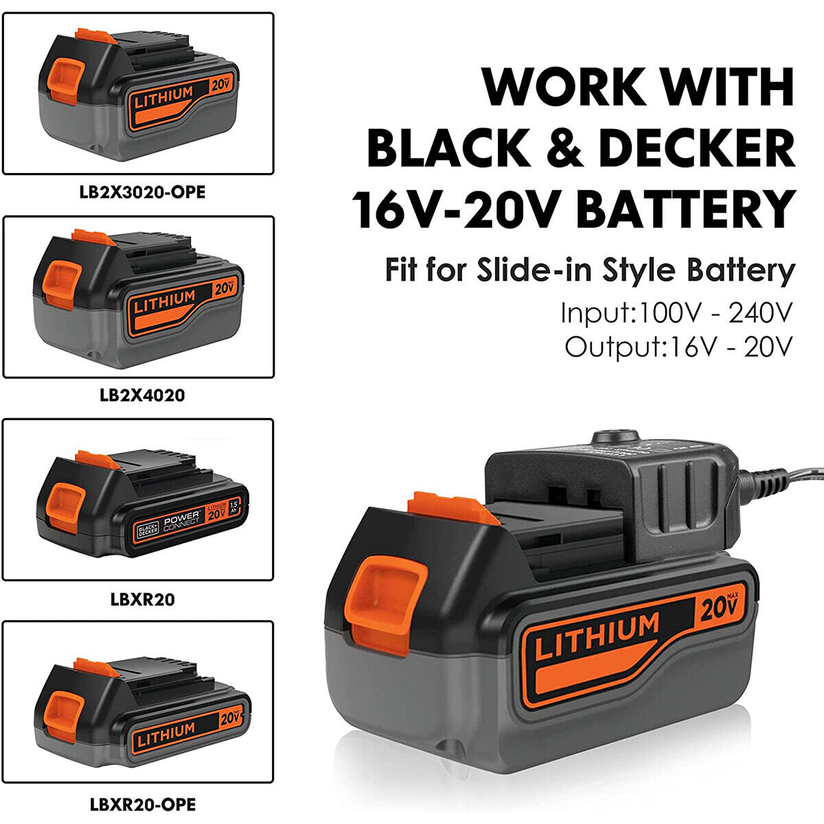20V LCS1620 Charger for Black & Decker 20 Volt Lithium battery 20V LCS1620 Charger for Black & Decker 20 Volt Lithium battery